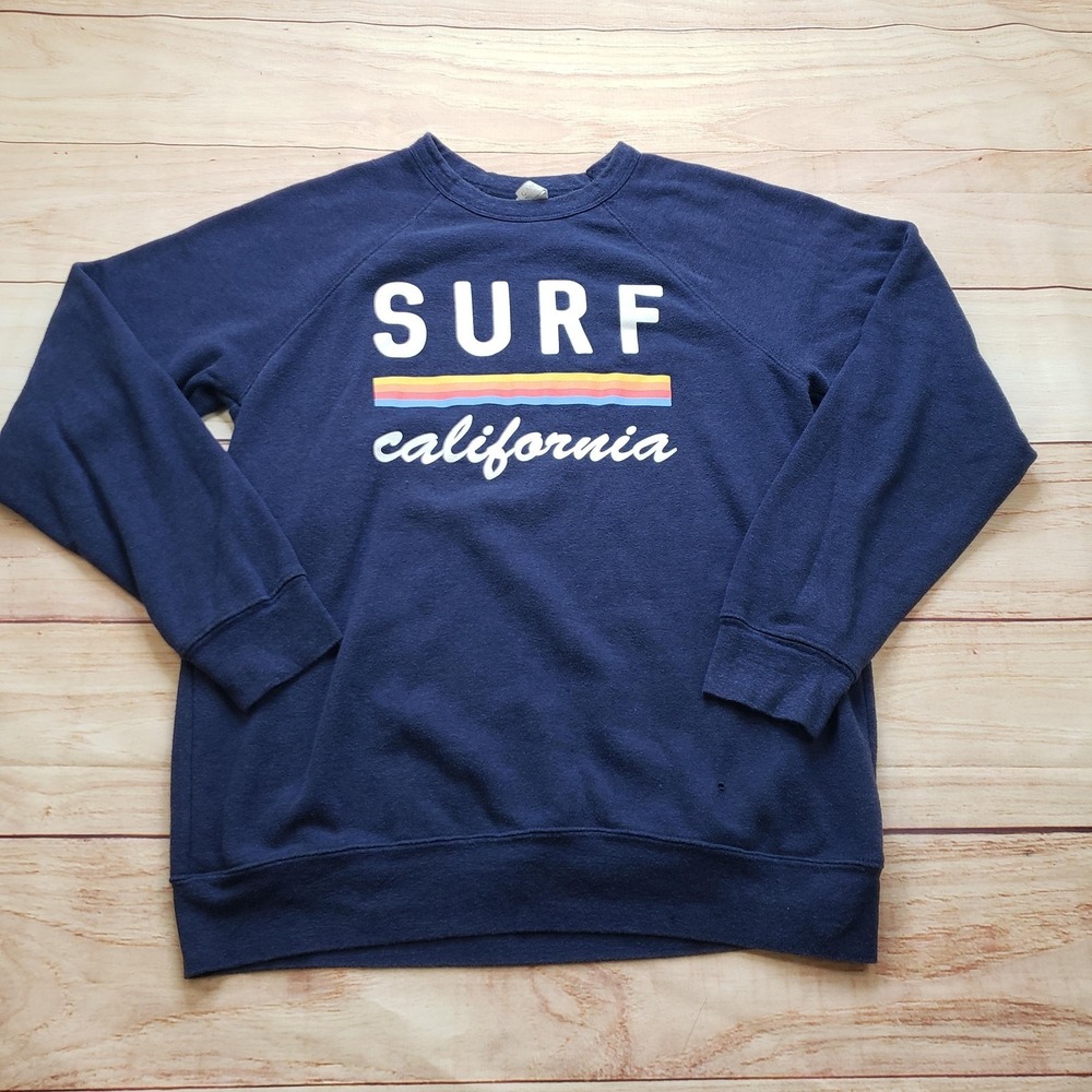 Surf‎ Sweatshirt Unisex Large Blue Pullover Fleece Graphic Print California